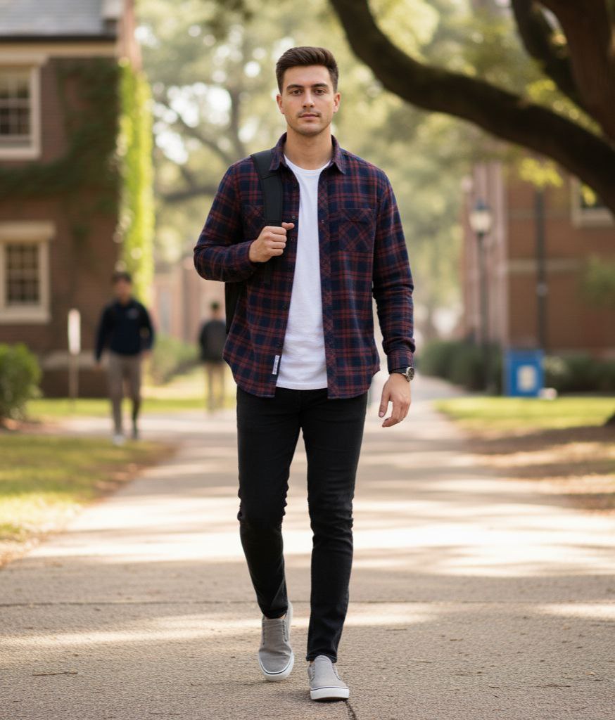 استایل پیراهن چهارخانه با جین مشکی